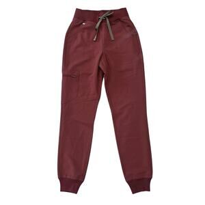 NWT Figs High Waisted Zamora Jogger Scrub Pant in Dark Cherry Red Size XXS